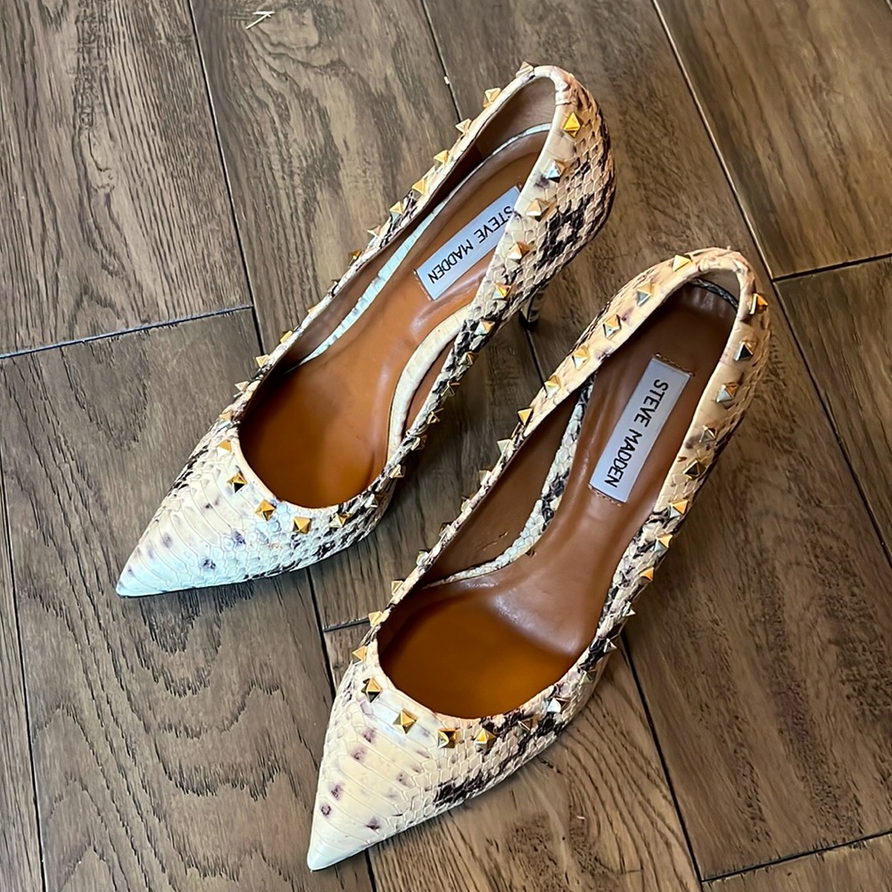 Steve Madden Snake Print Studded Proto Leather Heels Pumps